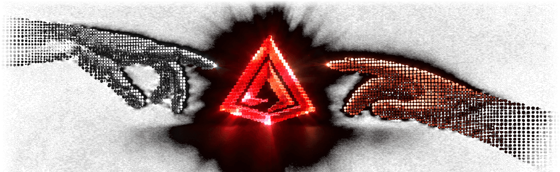 Digital Hands Activating a Neon Triangle